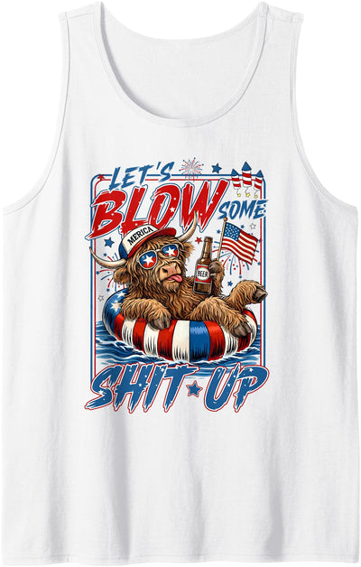 Some Shit Up Funny Highland Cow Usa Flag 4th July Tank Top