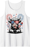 Retro Highland Cow Fourth of July Independence Day Cute Baby Highland Cow 4th of July Independence Day USA Farm Tank Top -