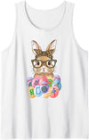 Easter Bunny Glasses Bandana Leopard Rabbit Mahjong Player Tank Top in White