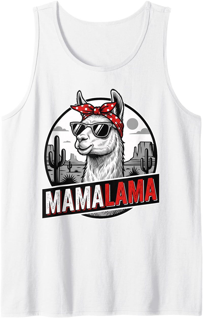 Happy Mother's Day Floral Wife Sister Design Happy Mother's Day Women Mom Grandma Mamalama Llama Tank Top - White