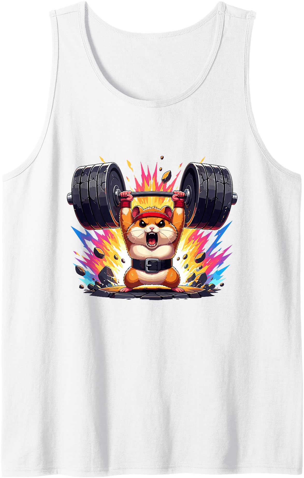 Strong Gym Hamster Weightlifting Barbell Power Tank Top - White