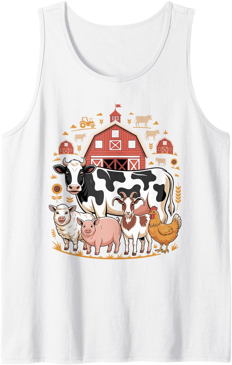 Cows Lover Gifts Cow Pig Sheep Goat Chicken Barn Farm Tank Top - White