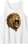 Lion Designs. Lion Roaring Africa Graphic Tank Top - White