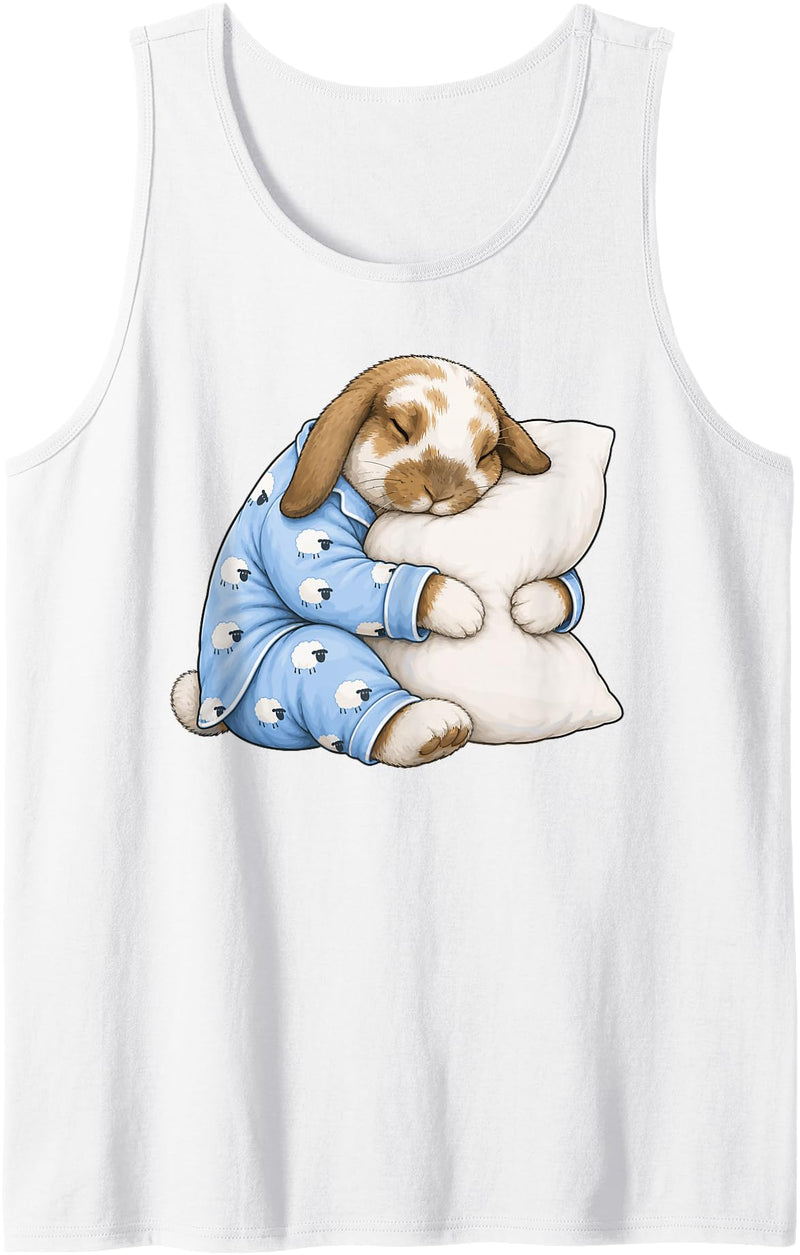 Holland Lop Rabbit Sleeping in Cute Pajamas Sleep Tank Top in White