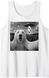 Retro Polar Bear Selfie with UFOs Meme Polar Bear Selfie with UFO Alien Funny Tank Top - White