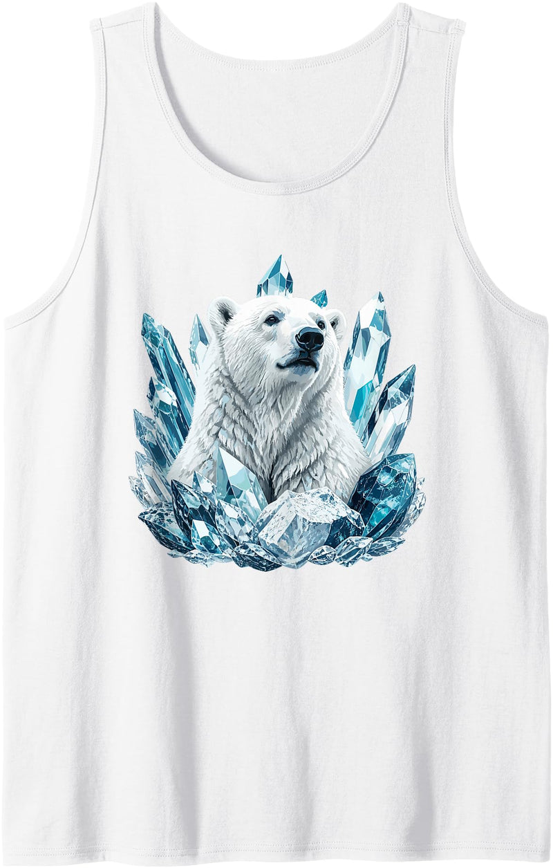 Arctic Polar Bear Crystal Ice Wildlife Ice King Polar Bear with Blue Crystal Peaks Tank Top - White