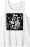 Polar Bear Drinking Iced Milk Coffee Shirts Funny Polar Bear Drinking Iced Milk Coffee Animal Lover Art Tank Top - White