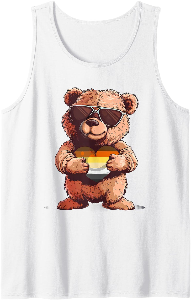 Gay Bear Pride LGBTQ Gay Bear Pride Heart LGBTQ Gay Pride Bear Flag Gay Flag Tank Top - White
