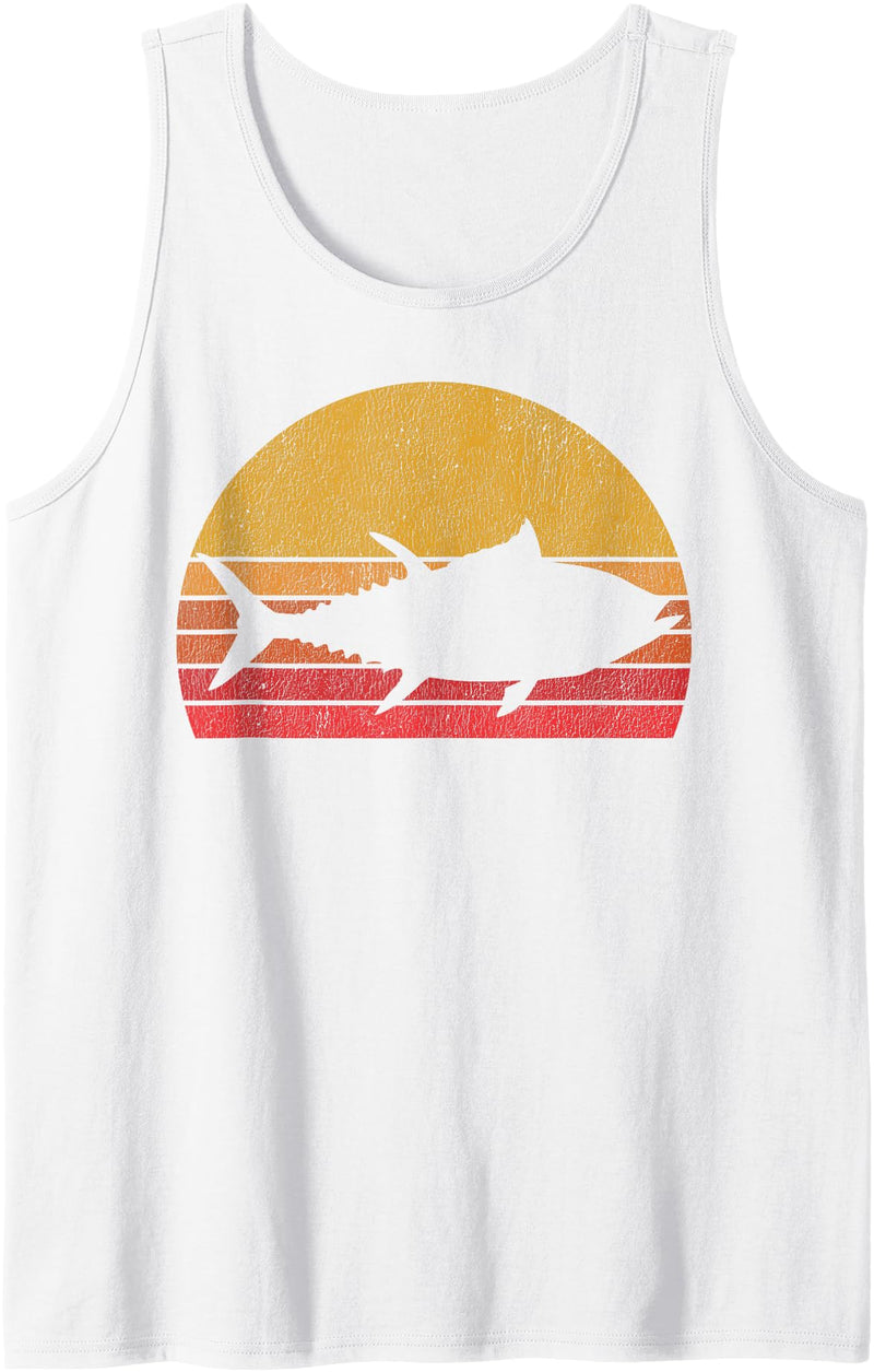Tuna Fishing Apparel Co. Tuna Fishing Retro Sunset Bluefin Fisherman Tank Top - White