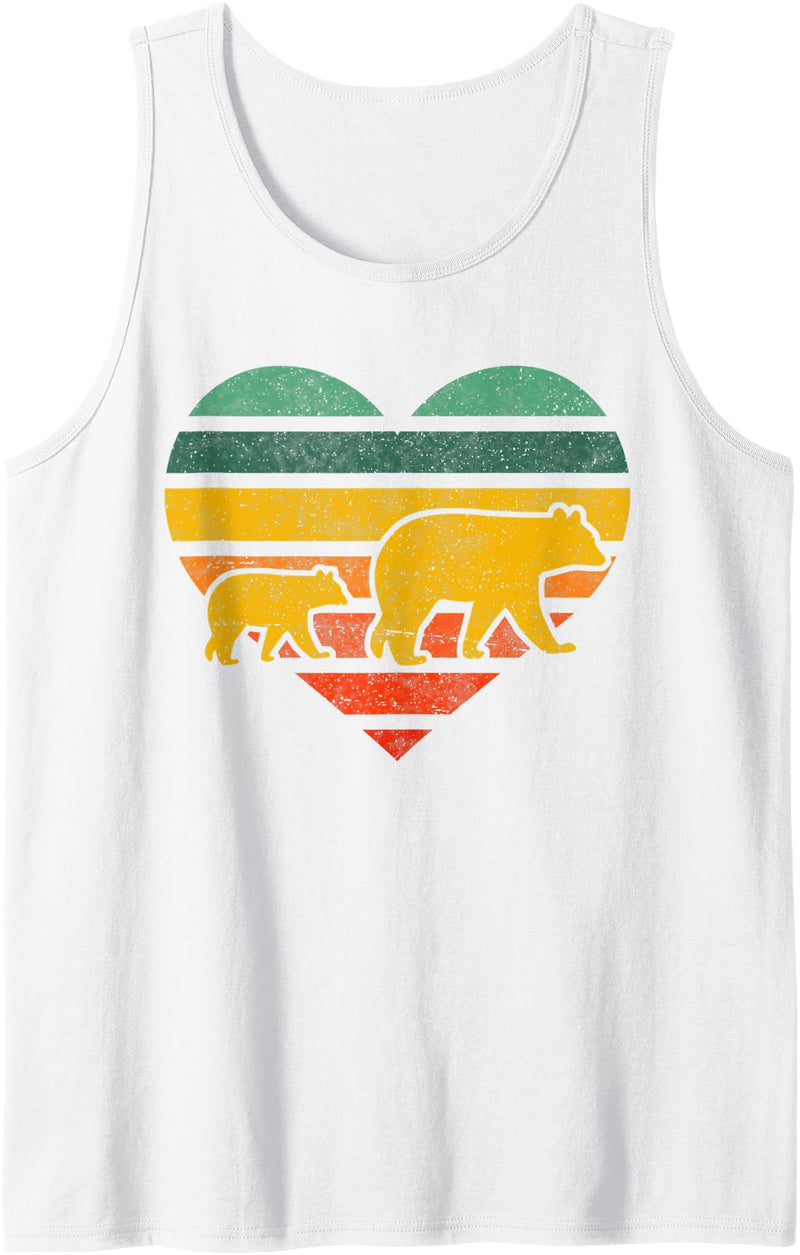 Mama Bear One Cub Retro Heart Mothers Day Gift Tank Top - White