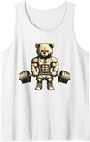 Funny Barbell Gym Graphic Tees for Women Men Kids Funny Teddy Bear Lifting Weights Gym Workout Animal Shirts Tank Top - White