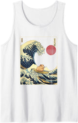 AxisNagawa Guinea Pig Kanagawa Wave Funny Surf Animal Tank Top - White