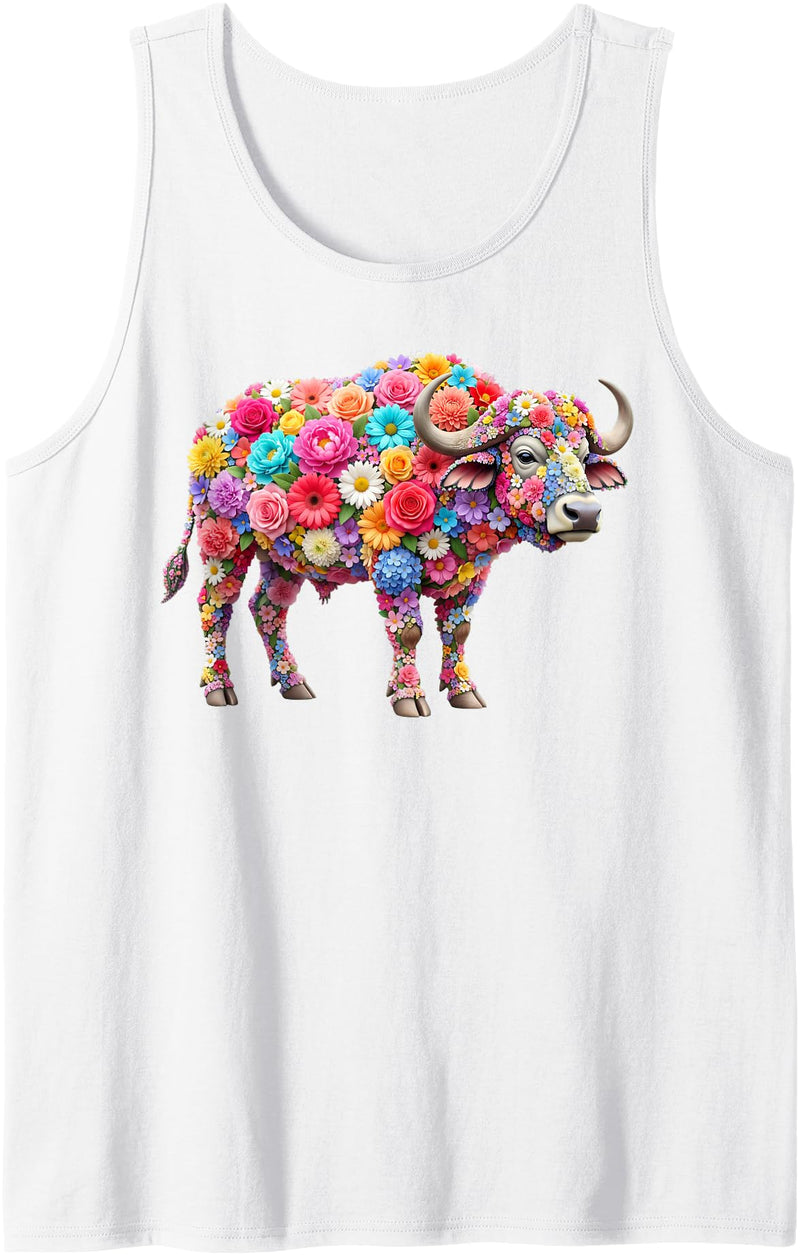 Buffalo lover for Women Men Kids Cute Flower Buffalo on Summer Floral Buffalo Tank Top - White