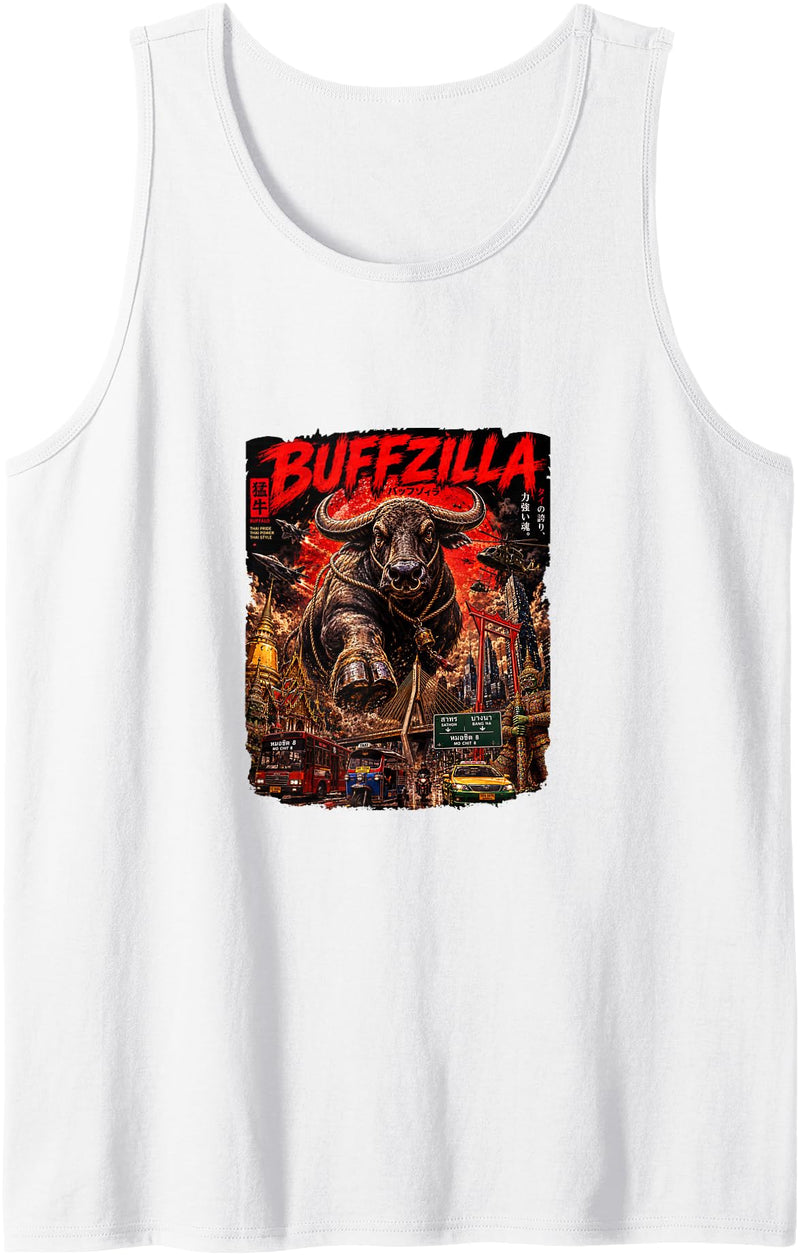 CUTE & TEES Cute Buffalo Buffzilla for Thai Buffal Moms Dads Pet Lovers Tank Top - White