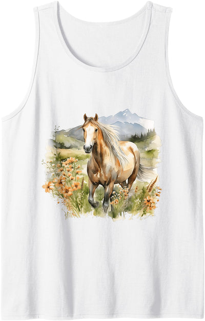 Horse Watercolor Wild Palomino Pony Equine Animal Palomino Horse Watercolor Wild Palomino Pony Wildflower Tank Top