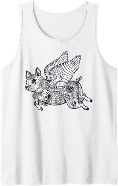 Flying Pig with Angel Wings & Third Eye Tattoo Graphic Art Tank Top