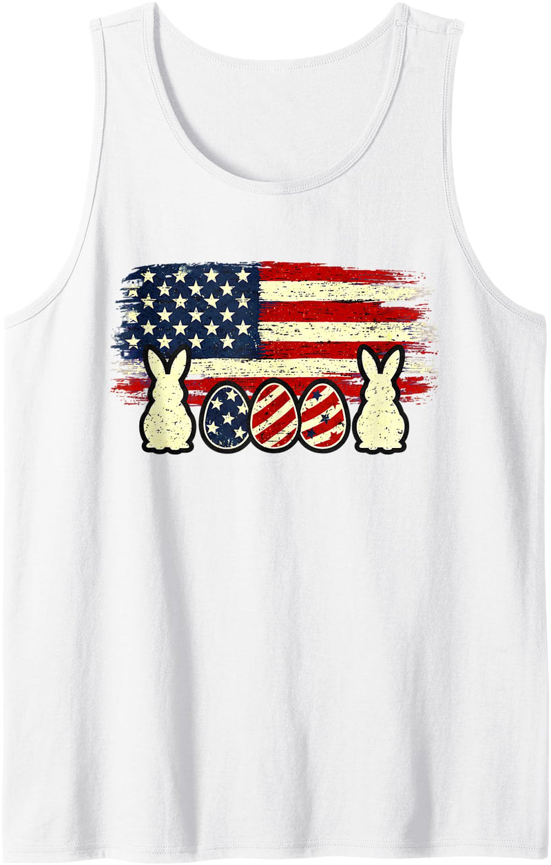 Easter Egg Bunny American Flag Patriotic USA Men Women Tank Top in White