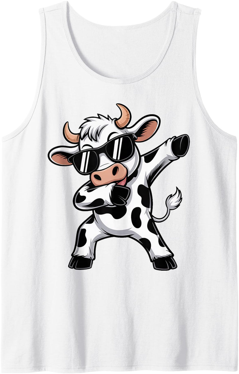 Cool Dab Calf Cow Print Idea for Adult and Kids Cute Dabbing Cow Clothes Men Toddler Boys Farm Animal Kids Tank Top - White