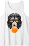 Bubble Gum Animals Lions Face Kids, Women, Men Orange Bubble Gum Lion Stripe Sunglasses Lion Head Tank Top - White