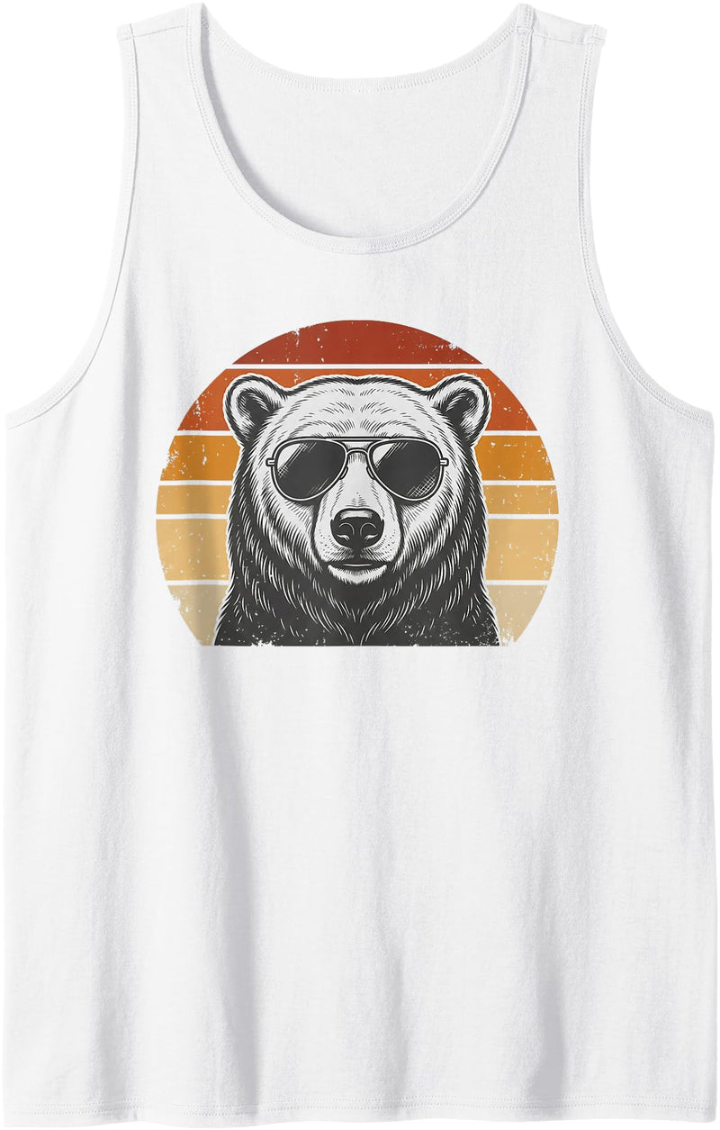 Polar Bear Retro Sunset Vintage Prints Co Polar Bear Retro Sunset Animal Lover Vintage Cool Owner Tank Top - White