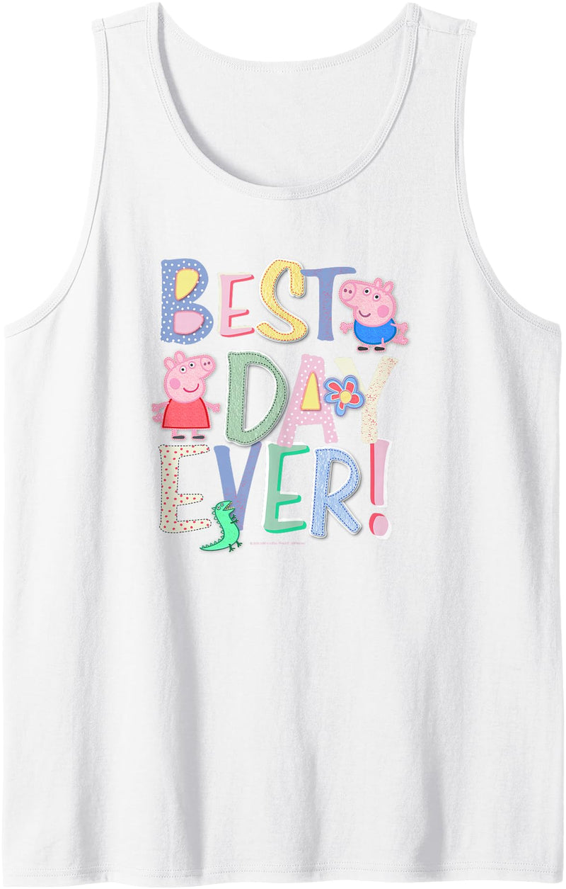 Peppa Pig Best Day Ever Colorful Font Patterns Tank Top - White