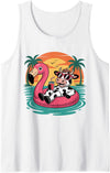 Funny Cow Summer Vacation tee Funny Cow Hawaiian Float Beach Summer Vacation Cow Tank Top - White
