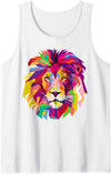 AXZ Tee Lion Series Elegant, Cool Lion Head with Bright Colorful Tank Top - White