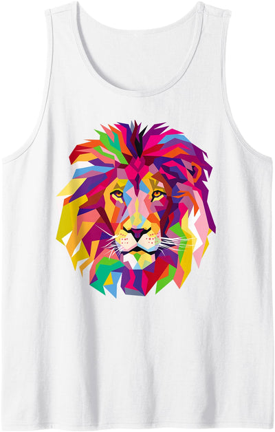 Elegant, Cool Lion Head with Bright Colorful Tank Top