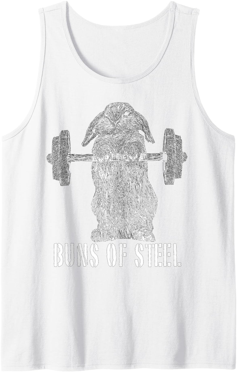 Funny Workout Buns of Steel Bunny Rabbit Gym Squat Gift Tank Top in White