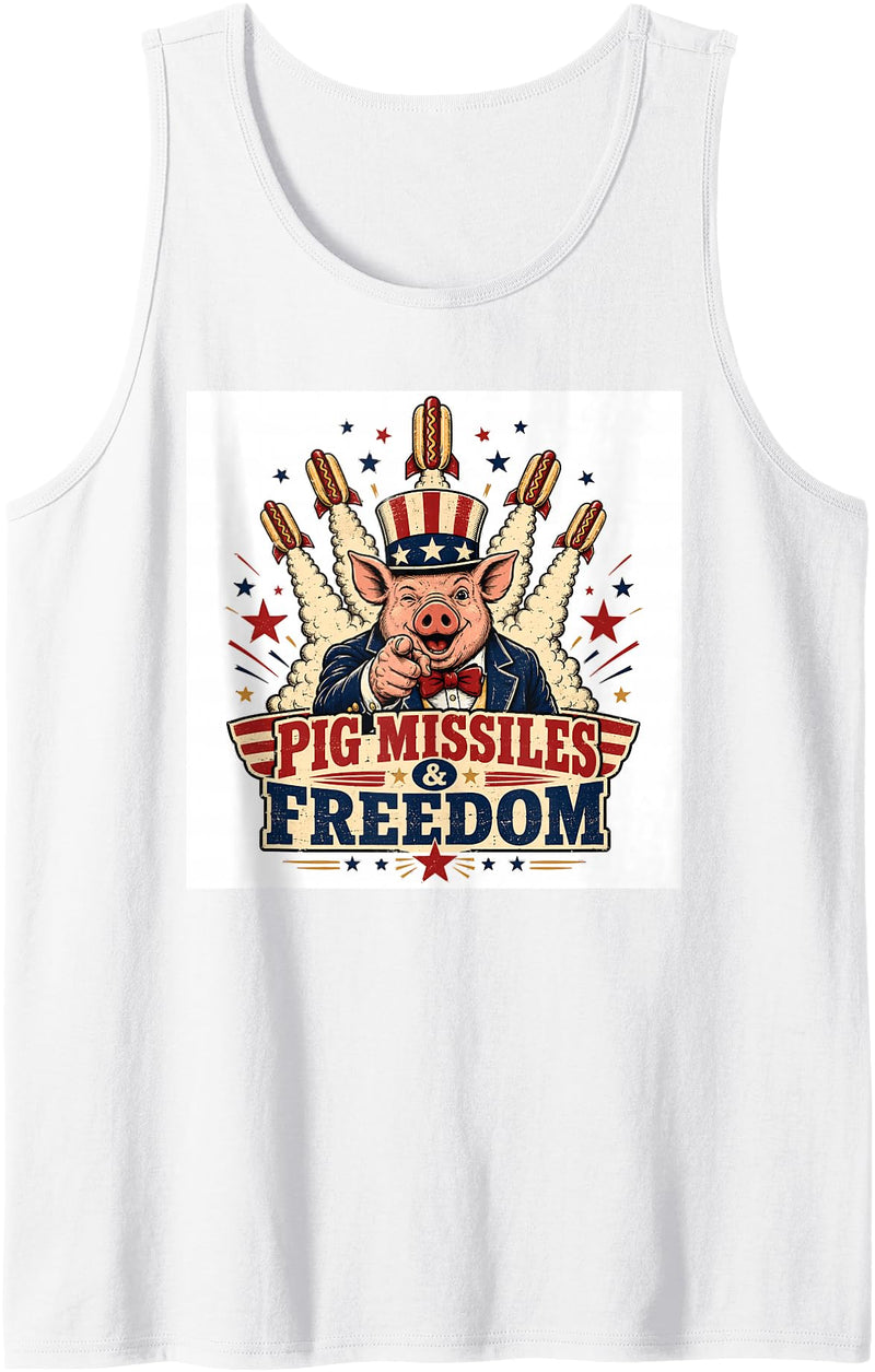 Freedom Rocket Pig America Group USA Pig Missiles and Freedom 4th of July Freedom Party Men Women Tank Top - White