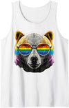 Gay Daddy Bear Funny LGBT Gay Pride LGBTQIA Gifts Mens Gay Bear LGBTQ Rainbow Sunglasses Pride Flag Daddy Bear Tank Top - White