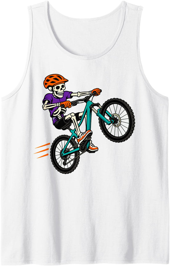 Halloween Mountain Bike Crew Skeleton Mountain Bike Wheelie Halloween MTB Rider Tank Top - White