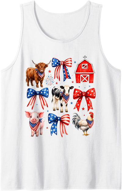 Patriotic Farm Animals 4th of July Barn Cow Pig Chicken Bow Tank Top
