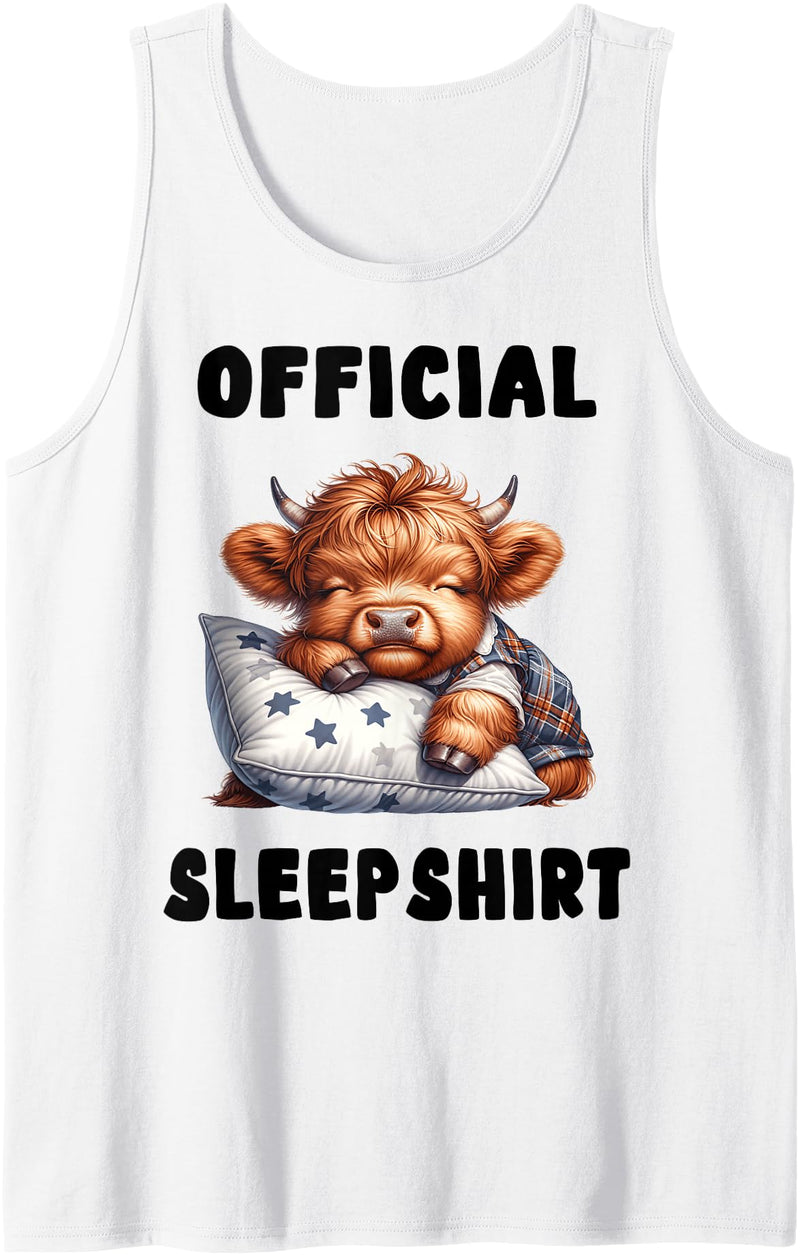 Official Sleep Pajamas Nightgown Sleepwear Apparel Highland_cow - Official Sleepshirt Pajamas Nightgown Tank Top - White
