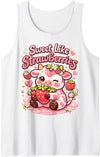 Sweet Like Strawberries Cute Cow Kawaii Fruit Tank Top - White