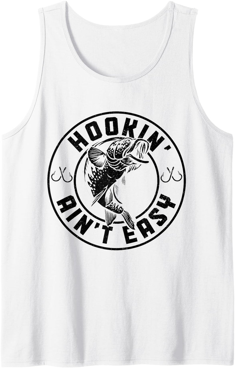 Hookin' Ain't Easy - Funny Fishing Apparel Co. Hookin' Ain't Easy Funny Fishing Fisherman Vintage Tank Top - White
