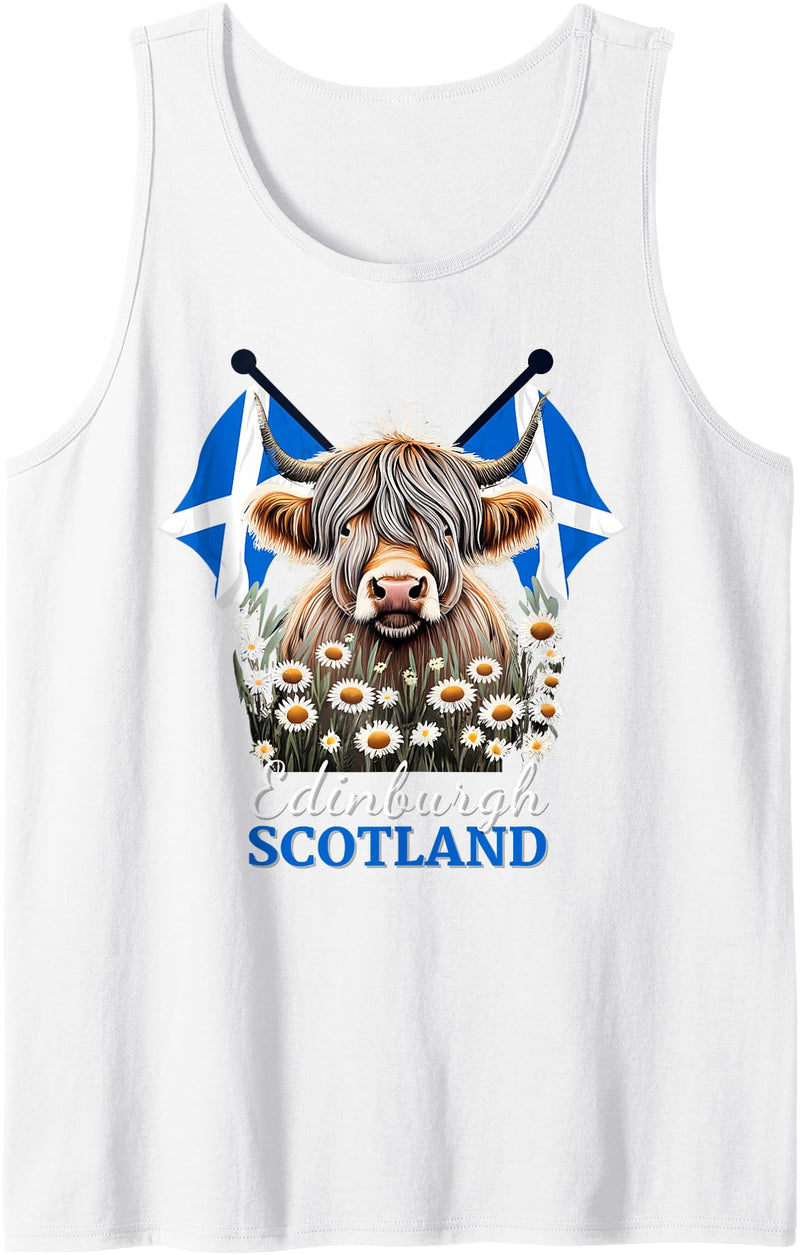 Highland Cow Designs Matching Family Mom Dad Kids Edinburgh Scotland Highland Cow Scottish Ancestry Vacation Tank Top - White