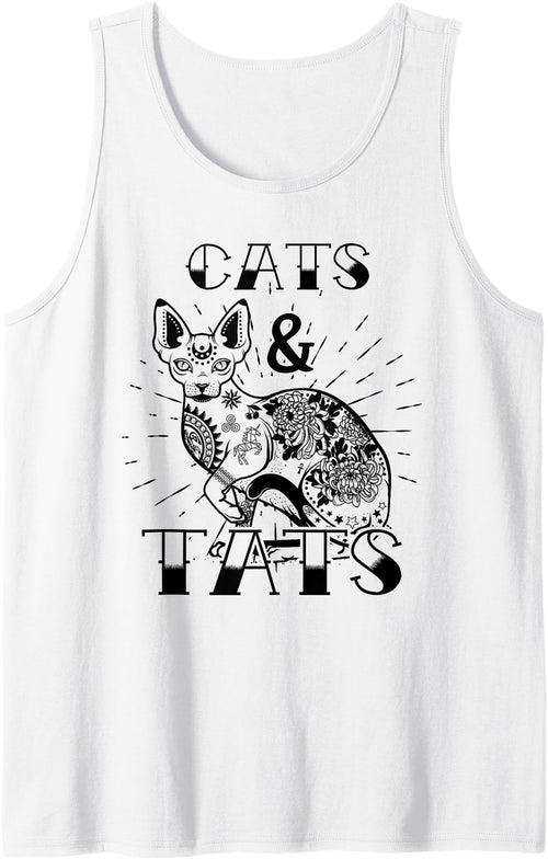 Cats & Tats Cat and Tattoo Lover Gift Tank Top - White