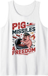 Retro Pig Rocket Freedom Party USA Co Pig Missiles and Freedom 4th of July USA Pig Rocket Tank Top - White