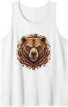 Wild Grizzly Bear Fire Mountain Nature Fiery Grizzly Bear Head Flames Wilderness Tank Top - White