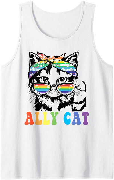 Ally Cat shirt Gay Rainbow Pride Month Ally Cat LGBT Gay Rainbow Pride Flag Boys Men Girls Women Tank Top