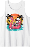 Summer Skeleton Flamingo Float tee Summer Skeleton Float Vacation Beach Tank Top - White