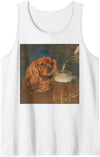 Funny Cavalier King Charles Dog Drinking Tees Cavalier King Charles Spaniel Drinking Beer Funny Dog Meme Tank Top - White