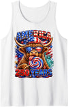 Patriotic Highland Cow Fourth of July USA Flag 1776 2026 America 250th Anniversary Highland Cow 4th of July Tank Top - White