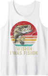 Wish I Was Fishin Vintage Fishing Wishing I Was Fishing Funny Vintage Bass Fish Gifts Tank Top - White
