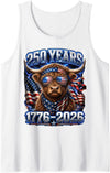 Independence Day Farmer Fourth of July Farm America Flag Highland Cow 4th of July Farm 250th Anniversary Tank Top - White