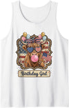 Patriotic Highland Cow Birthday Girl Flag Apparel Patriotic Highland Cow Birthday Girl Flag Design Tank Top - White