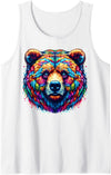 Grizzly Bear Illustration Tie Dye Cool Grizzly Bear Spirit Animal Illustration Tie Dye Art Tank Top - White