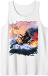 Random Galaxy Bear Riding Shark Funny Tank Top - White