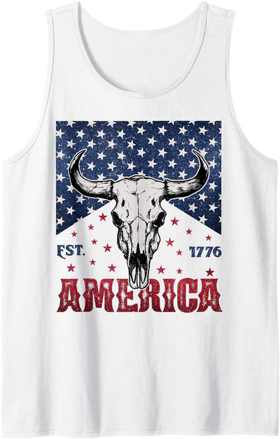 Western 4th of July America Est 1776't Shir't 1776 Cow Tank Top